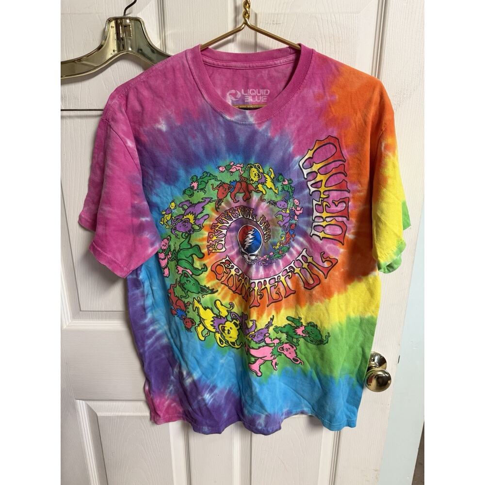 Grateful Dead Trippy Bears Colorful Spiral TIE DYE T-Shirt Liquid Blue Large 44w